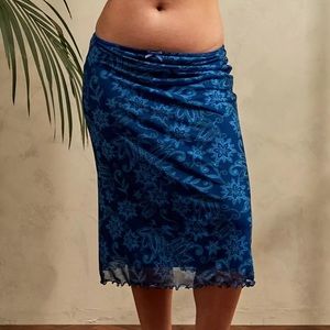 UO Blue Floral Mesh Midi Skirt